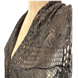 ADORE‎ Womens Open Crochet Sleeveless Cardigan Brown Boho Fall Cottage Sz Lg